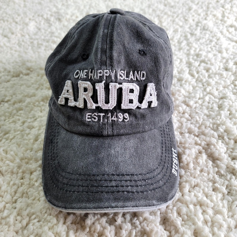 Aruba One Happy Island Baseball Cap Gray Faded Distressed Souvenir Hat Dushi